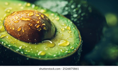 Fresh avocado with droplets of water, showcasing its vibrant green color and rich texture, perfect for high end food photography. - Powered by Shutterstock