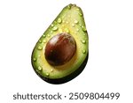 Fresh avocado with half cut Ripe avocado isolated on white background Avocado with seed and water drop