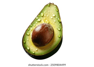 Fresh avocado with half cut Ripe avocado isolated on white background Avocado with seed and water drop