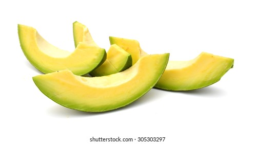 Fresh Avocado Slices Isolated On White