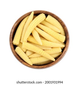 Fresh Baby Corn Cobs On White Background, Top View