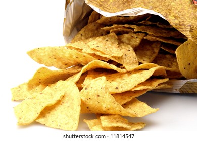 Fresh Bag Of Yellow Corn Chips Waiting For Cheese