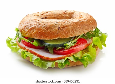 Fresh Bagel Sandwich Isolated On White Background