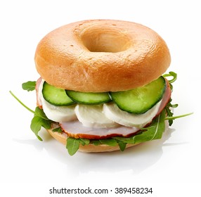 Fresh Bagel Sandwich Isolated On White Background