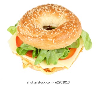 Fresh Bagel Sandwich Isolated Over White Background