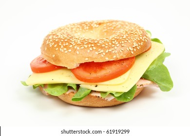 Fresh Bagel Sandwich Over White Background