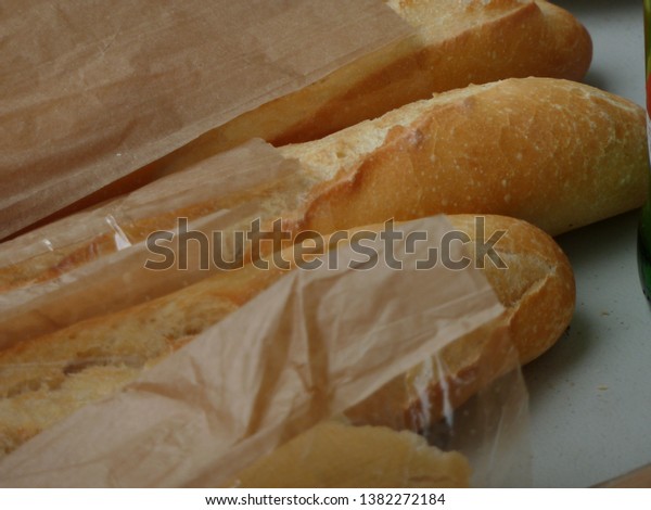 Fresh Baguette Packaging Close French Stock Photo Edit Now