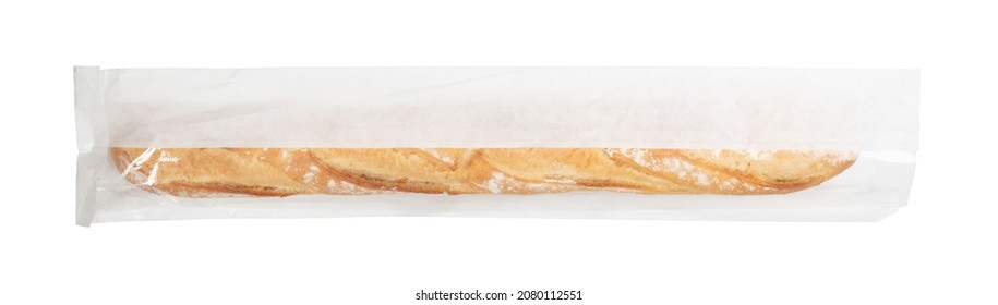 Fresh Baguette In A Paper Bag, Isolated On White