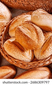 Fresh baked bread. Assorted bakery products loafs of bread and rolls...