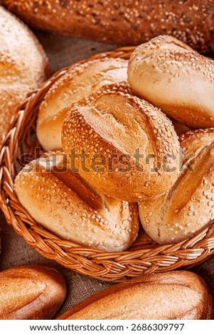 Fresh baked bread. Assorted bakery products loafs of bread and rolls...
