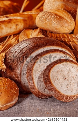 Fresh baked bread. Assorted bakery products loafs of bread and rolls...