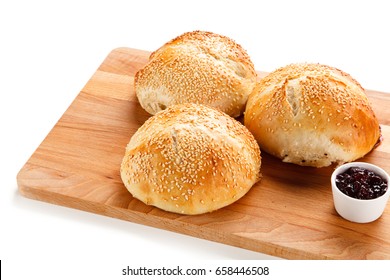 Fresh baked buns on white background 