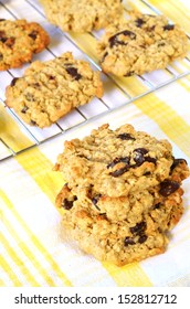 Fresh Baked Chocolate Chip Oatmeal Cookies In Vertical Format