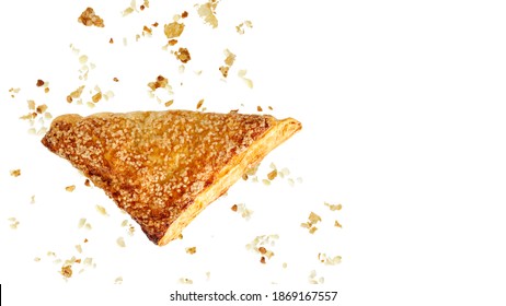 Fresh Baked Pastry Puff Pie Apple Turnover With Sugar Crumbs Isolated On White. Top View