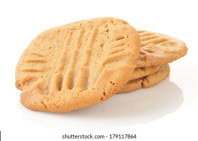 Fresh Baked Peanut Butter Cookies On A White Background