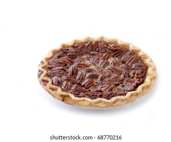 Fresh Baked Pecan Pie Isolated On White