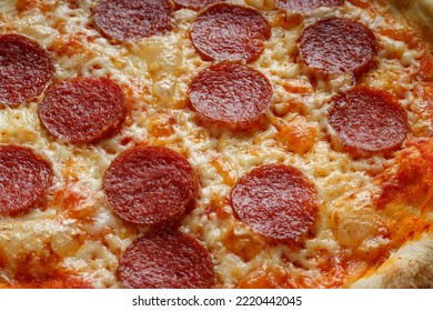 Fresh Baked Pepperoni Pizza. Close Up View.