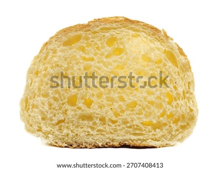 Fresh baked, slice of corn bread isolated on white  background, side view