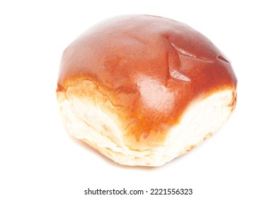 fresh baked wheat bun isolated on white. - Shutterstock ID 2221556323