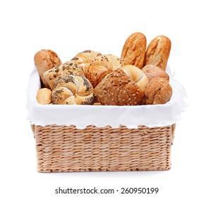 Fresh Bakery Products In A Basket - Isolated