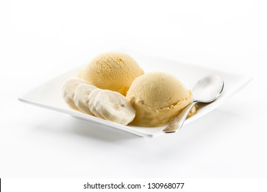 Fresh Banana Ice Cream Isolated On White