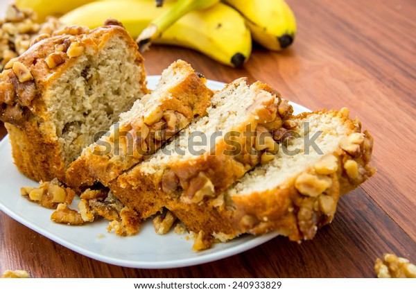 fresh banana nut bread with\
walnuts