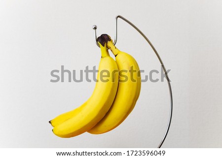 Fresh bananas and stainless steel banana stands.