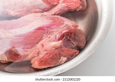 Fresh Beef Jianzi Meat On Pure White Background