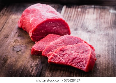 Fresh Beef Steak Sliced On A Background