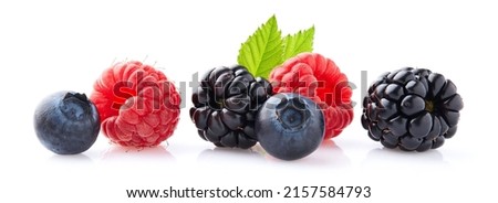 Fresh berries in closeup on white background