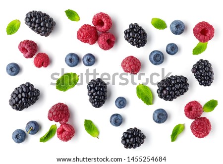 fresh berries pattern isolated on white background, top view