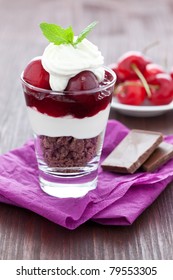 Fresh Black Forest Cherry Dessert In A Glass