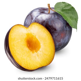 Fresh Black Plum fruit isolated on white background, Black Plums fruits on white With clipping path.