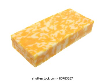 Fresh Block Of Colby Jack Cheese On A White Background.