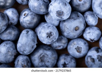 Fresh Blueberries Background With Copy Space For Your Text. Vegan And Vegetarian Concept. Summer Healthy Food. Macro Texture Of Blueberry Berries.