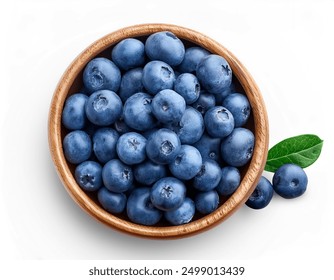 Fresh blueberries in bowl isolated on white background, top view - Powered by Shutterstock