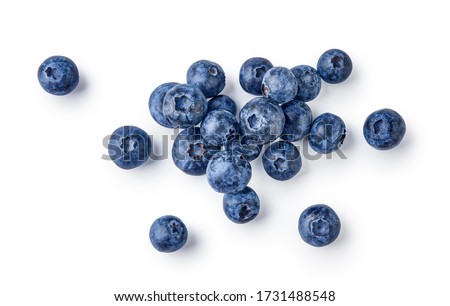 Fresh blueberries isolated on white background. Top vew.