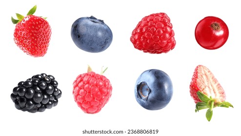 Fresh blueberries and other berries isolated on white, set - Powered by Shutterstock