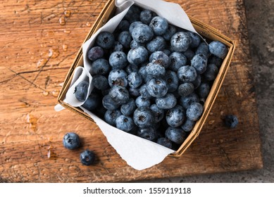 Fresh Blueberries In A Wooden Pint Box