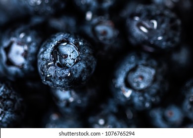 Fresh Blueberry With Water Drops Macro Photography.