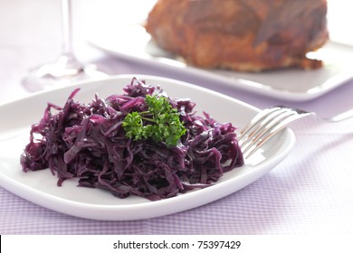 Fresh Boiled Red Cabbage Served On A Plate