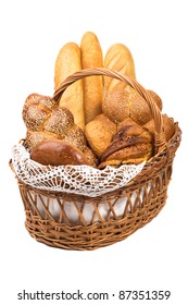 Fresh Bread In The Basket Fully Isolated.