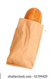 Fresh Bread In A Paper Bag Over White Background