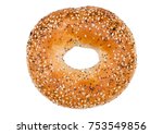Fresh breakfast bread bagel roll with seeds isolated on white background