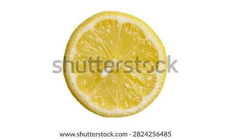 Fresh bright yellow lemon fruit slice showing pulp and juice vesicles