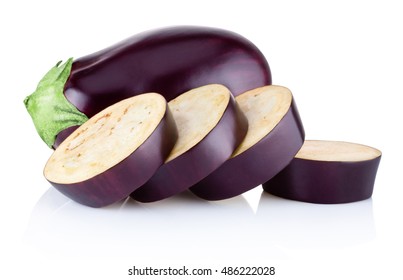 Fresh Brinjal And Sliced Isolated On White Background