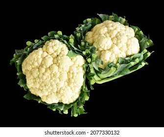 Fresh broccoli or cauliflower isolated with clipping path in
black background, no shadow