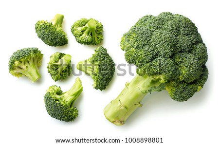 Fresh broccoli isolated on white background. Top view