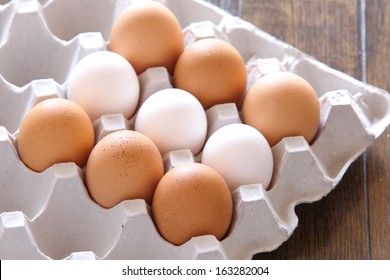 Fresh Brown Eggs And White Eggs