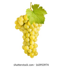 Fresh Bunch Of Grapes Of White Wine On A White Background